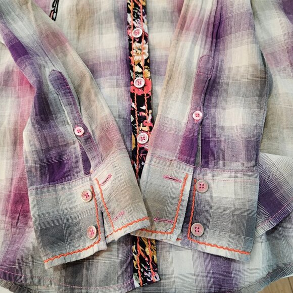 NWT! Roar Native Song Shirt Medium Plaid Embroidered Rhinestone Western Purple - Picture 5 of 15